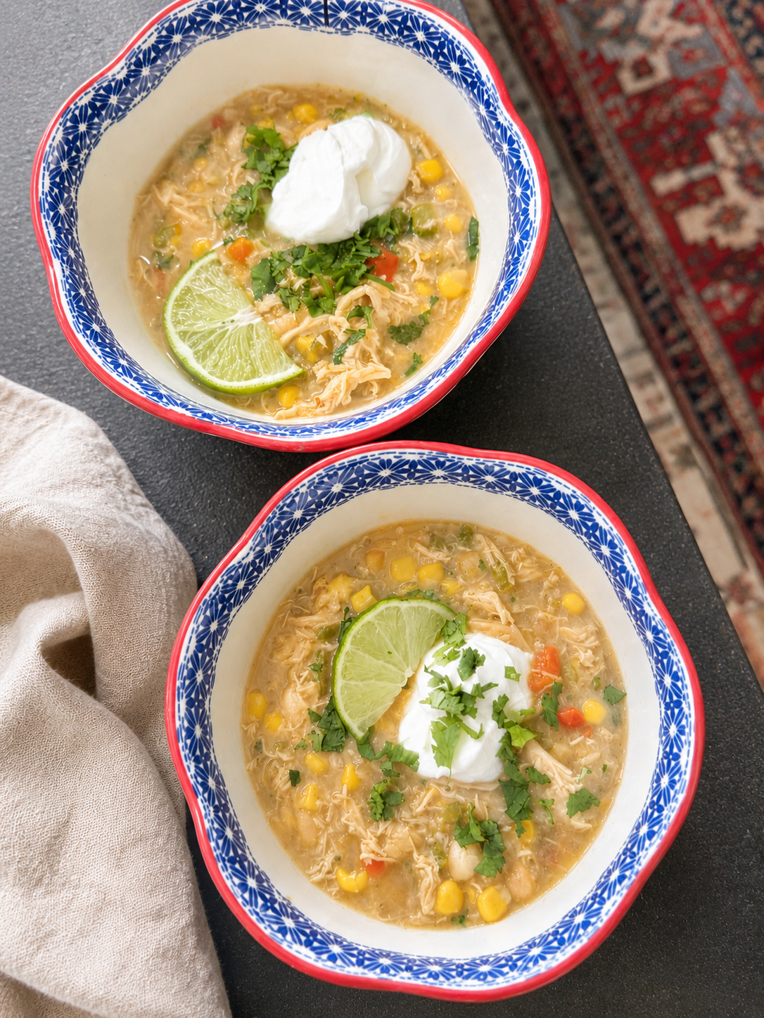 Bowls of soup at the table