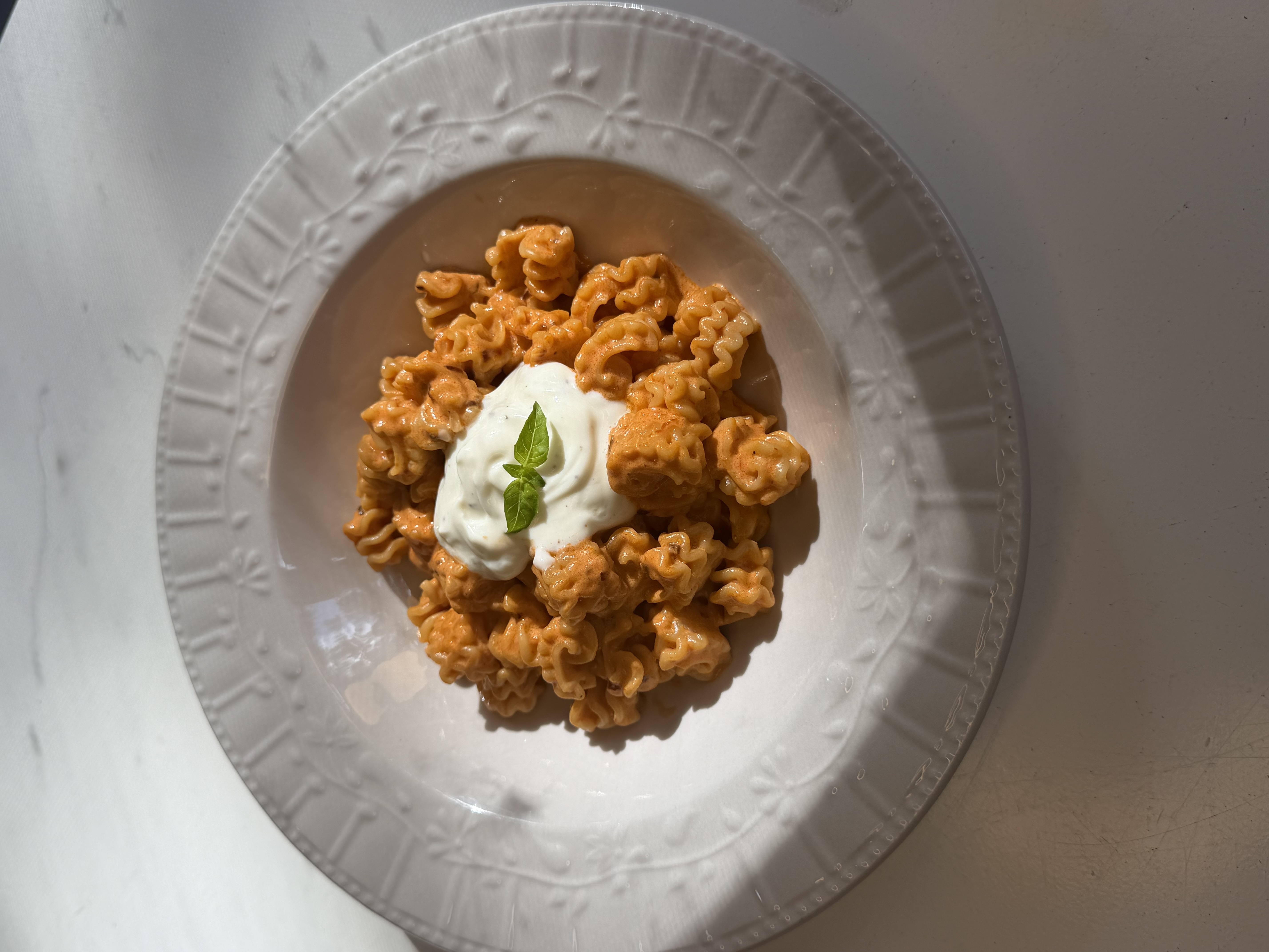 Ruby&rsquo;s Vodka Radiatori, topped with whipped ricotta